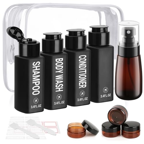 Decorniqu Black Travel Bottles Set 14pcs TSA Approved Toiletry Containers