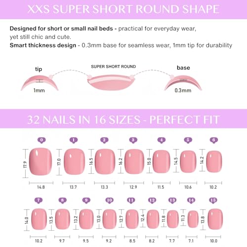 LAMIMOSA Extra Short Round Press-on Nails - Baby Pink Gel Nail Kit