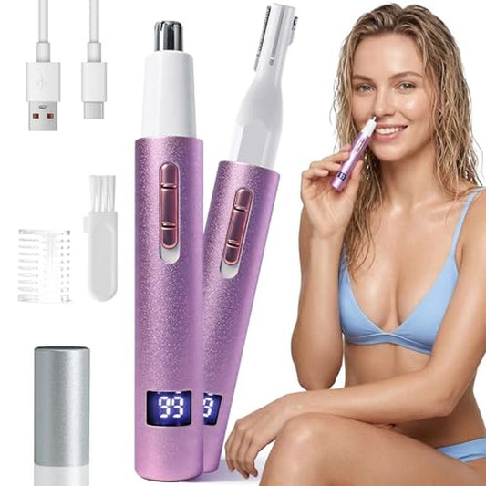 Yunmiss LED Display Eyebrow & Nose Hair Trimmer Clipper for Men Women,2026 Rechargeable 2 in 1 Painless Ear & Facial Hair Trimmer with Powerful Motor and Dual-Edge Blades Easy Cleansing (Purple)