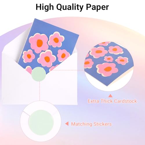24 Pack Blank Greeting Cards with Envelopes & Stickers - 4x6 Inch Abstract Floral Designs