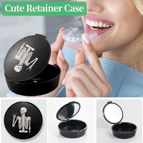 Portable Black Skull Retainer Case with Mirror & Ventilation