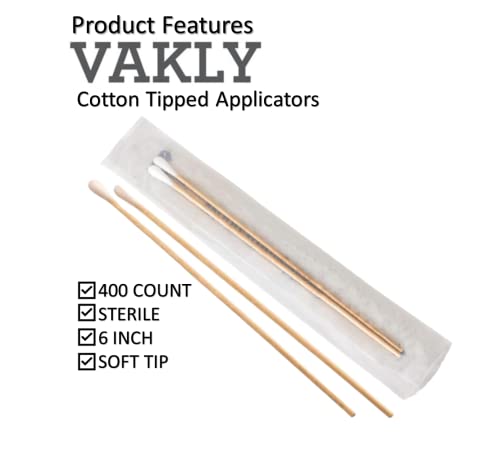 Vakly Sterile Cotton Tipped Applicators 6 in - 400 Pack for Precision Use