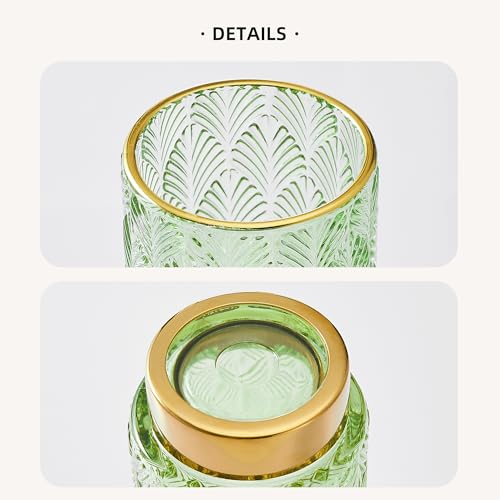 Green Makeup Brush Holder Organizer Glass with Gold Base - Multifunctional Vanity Storage