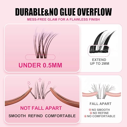 Kisslily Plume Lash Extension Kit - Natural Brown Lash Clusters, 8-16mm C Curl