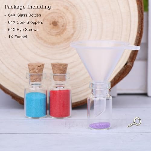 64 Mini Glass Bottles with Cork Stoppers & Eye Screws - 1ml