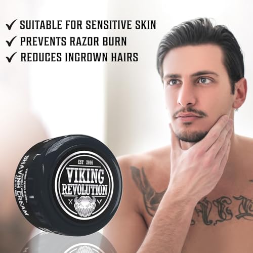 Viking Revolution Luxury Shaving Cream for Men- Sandalwood Scent - Soft, Smooth & Silky Shaving Soap - Rich Lather for the Smoothest Shave - 5.3oz