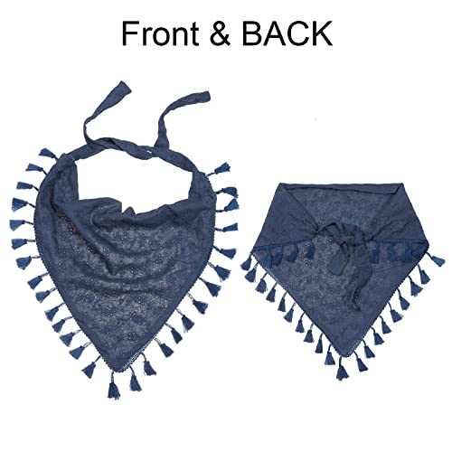AWAYTR Floral Tassels Hair Scarf Headband - 2PCS Cotton Bandana (Navy Blue+White)