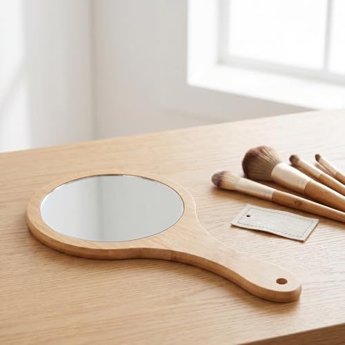 NOLITOY Wooden Handheld Vanity Mirror - Portable 10 Inch Makeup & Grooming Tool