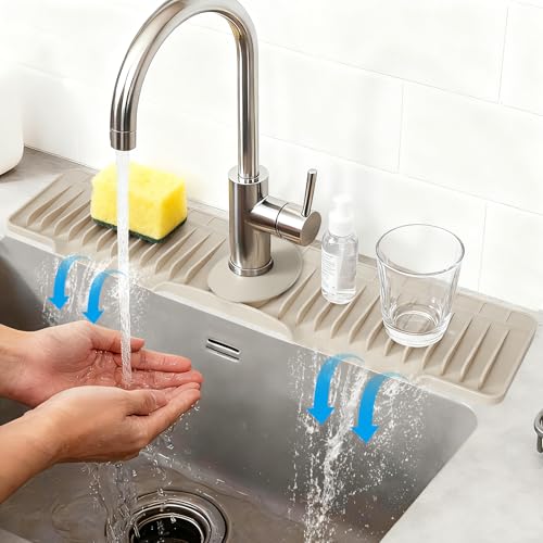 24" Silicone Kitchen Sink Faucet Mat with Fast Drainage - Beige