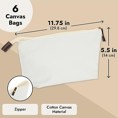Juvale Canvas Makeup Bags - 6 Pack Blank Zipper Pouches for DIY Crafts