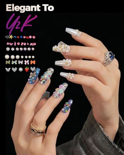 ABOLINE 24-Grid Nail Art Kit with 3D Charms, Rhinestones & Hawaiian Flowers