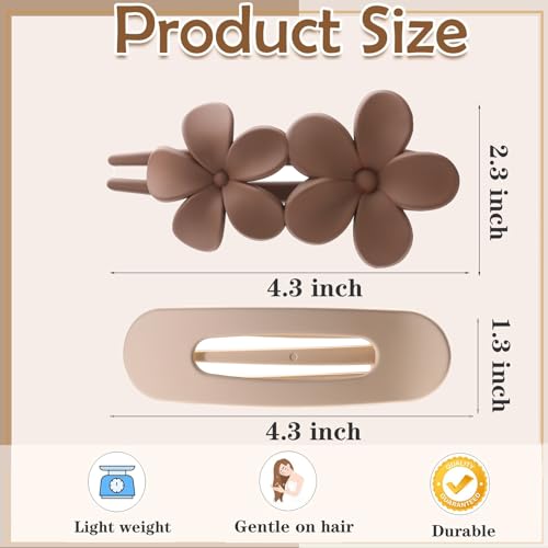ZUTML 5 Pack Large Flat Hair Clips for Women Girls Brown & White Non-Slip Barrettes