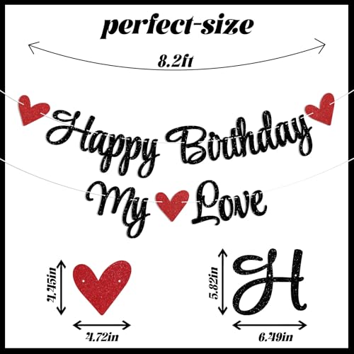 Happy Birthday My Love Banner - Black Glitter Party Decoration
