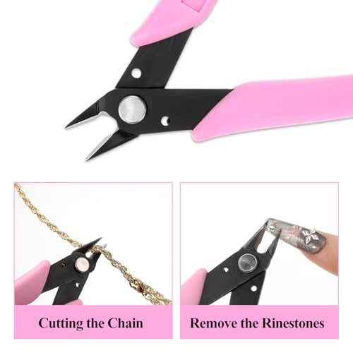 Pink Rhinestone Remover Nail Pliers - Stainless Steel 5 Inch