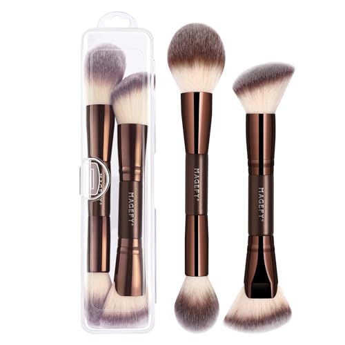 MAGEFY Double-Ended Makeup Brush Set - 2Pc Foundation & Contour Brushes