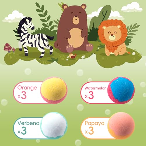 Bath Bombs for Kids with Animal Toys - 12 Pack, 40g Each