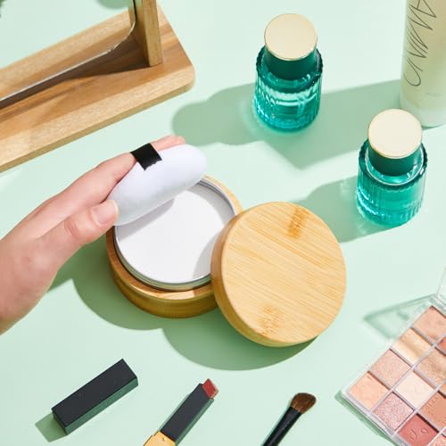 Frienda 150ml Bamboo Loose Powder Container with Puff, Travel Makeup Jar