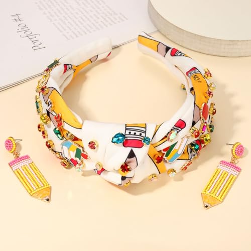 Teacher Knotted Headband - Back to School Pencil and Apple Print Accessory