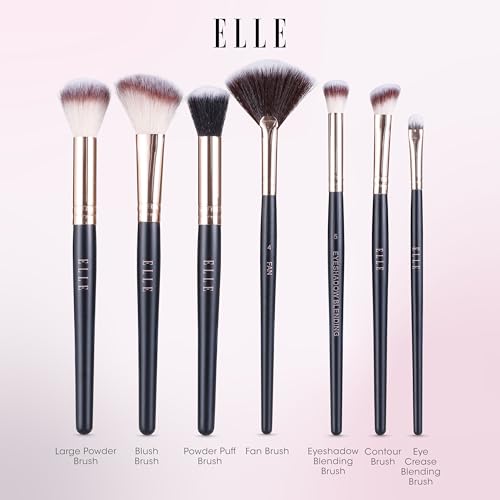 ELLE 10-Piece Professional Makeup Brush Set - Soft Synthetic Bristles