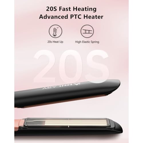 Annlary Hair Straightener 1 Inch Flat Iron and Curler 2 in 1 Titanium Ceramic Ionic Dual Voltage Straightener with Heat-Resistant Silicone, for Less Frizz, Shinier & Smoother