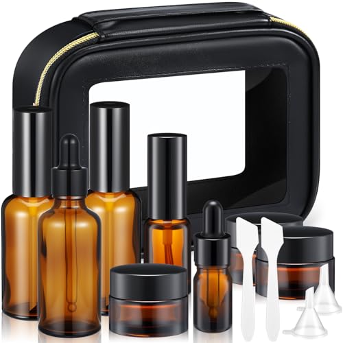 Jingmore 13-Piece Glass Travel Skincare Container Set with Toiletry Bag