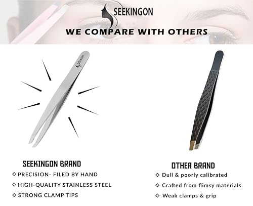 Seekingon Silver Facial Hair Tweezers for Women & Men - Precision Slant Tip
