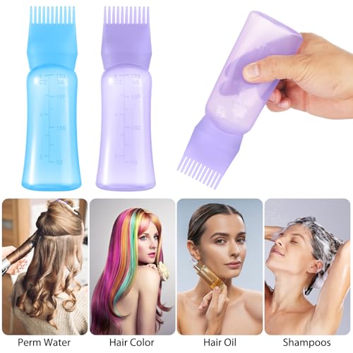 Hair Oil Applicator Bottle with Comb - 6oz 2-Pack (Purple & Blue)