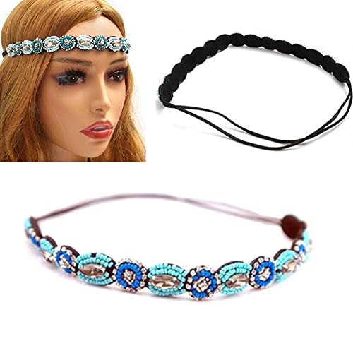 Blue Rhinestone Beaded Headband - Elegant Hair Accessory for Women & Brides