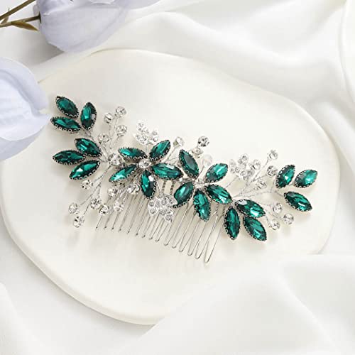 Crystal Leaf Bridal Hair Comb - Silver Rhinestone Wedding Hair Accessory