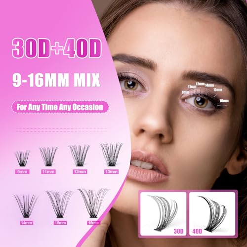ALUDALASY 280pcs Fluffy Lash Clusters Kit with Waterproof Adhesive & Tweezers