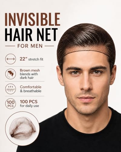 Smilco 20-Pack Men's Hair Nets for Short/Medium Styles - Brown