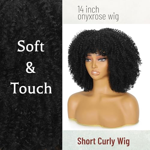 Black Curly Afro Wig with Bangs for Black Women - Kinky Curly Style