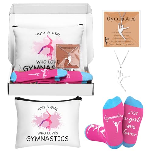Gymnastics Gift Set for Women - 5 Piece Makeup Bag, Necklace & Socks