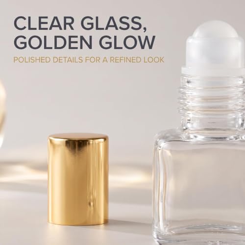 12 Pack Gold Glass Roll-On Bottles for Essential Oils - 1ml