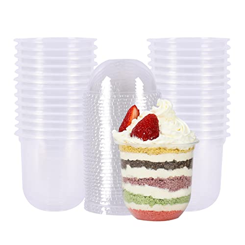 12 oz Disposable Clear Plastic Cups with Dome Lids - 50 Pack