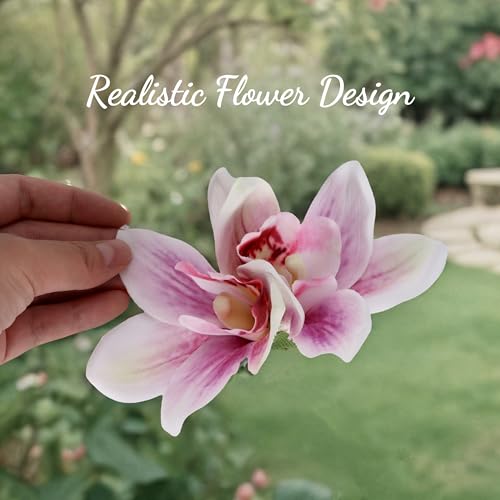 Pink Orchid Flower Hair Clips for Women - Tropical Hawaiian Accessories