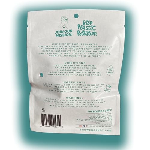 Shower Candy Moroccan Mint Solid Conditioner Bar 1.3oz Travel Size - Zero Waste, Plastic-Free, SLS Free Natural Hair Care