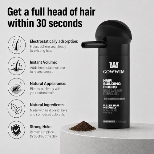Gowwim Black Hair Fibers Spray Kit - Instant Thinning Hair Solution, 0.98oz, for Men & Women