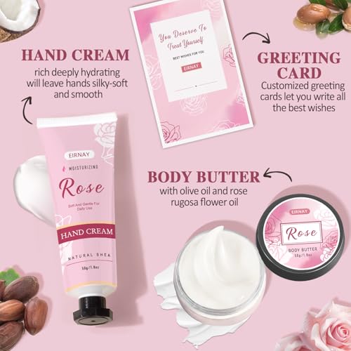 EIRNAY 12-Piece Rose Scented Spa Gift Set for Women - Self Care Bath Kit