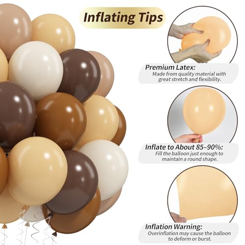 12 Inch Brown and White Balloon Set - 50 Pcs Boho Latex Balloons for Parties