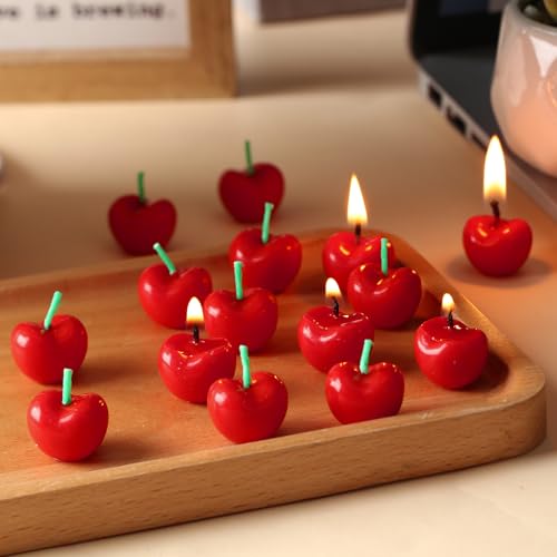 Conelist 15 Pcs Cherry Cake Toppers - Cute Soy Wax Candles