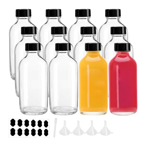 12 Pack 4 oz Clear Glass Boston Bottles with Caps for Extracts