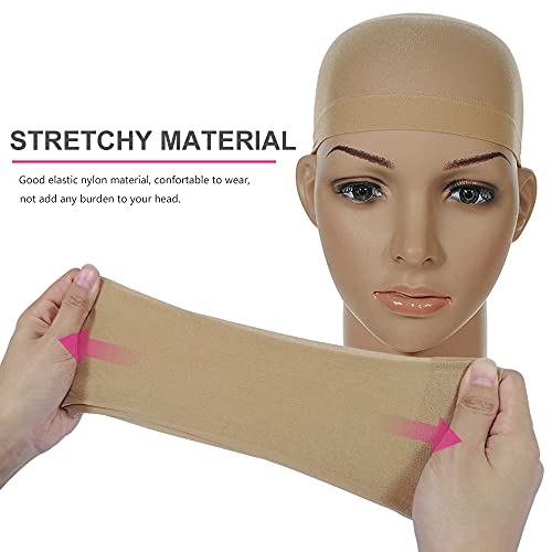 Ykimok 4 Pack Stretchy Nylon Wig Caps for Women, Natural Skin Tone Hair Cover