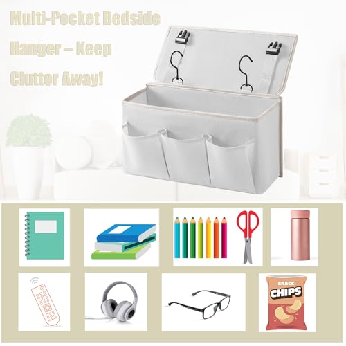 Bedside Caddy Organizer with 4 Pockets - Adjustable Storage for Beds & Sofas