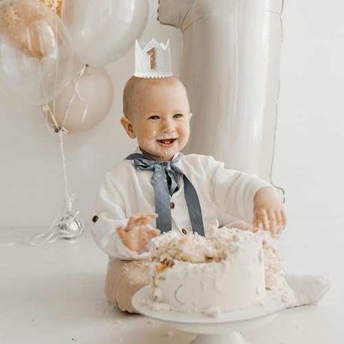 KOJIN 1st Birthday Hat - White Boho Cake Smash Prop