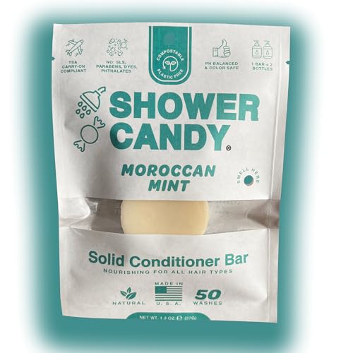 Shower Candy Moroccan Mint Solid Conditioner Bar 1.3oz Travel Size - Zero Waste, Plastic-Free, SLS Free Natural Hair Care
