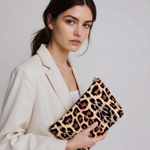 Brown Leopard Print Leather Cosmetic Bags Set - Travel Makeup Organizer for Women