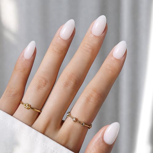 Beetles Milky White Press On Nails Kit - Short Almond Shape, 32Pcs