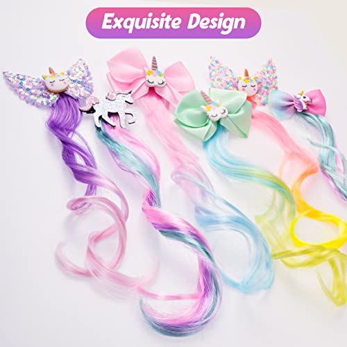 Curly Clips 6PK - 13in Unicorn Bow Hair Extensions for Girls