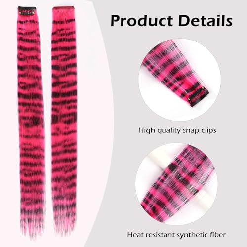 Multicolor Leopard Print Clip-In Hair Extensions 18 Inch Synthetic Striped Hairpieces for Women
